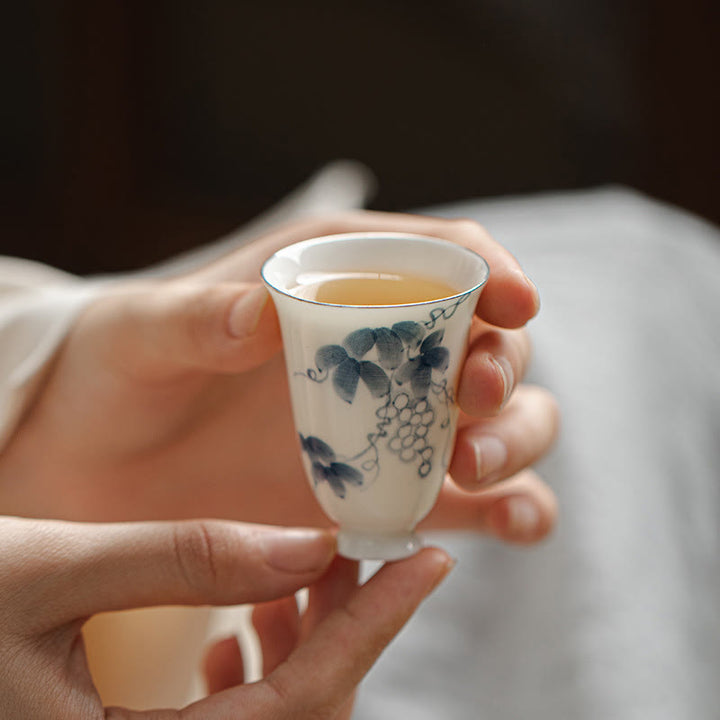 Buddha Stones Small Hand Painted Grapes Ceramic Teacup Kung Fu Tea Cup 30ml - image 5