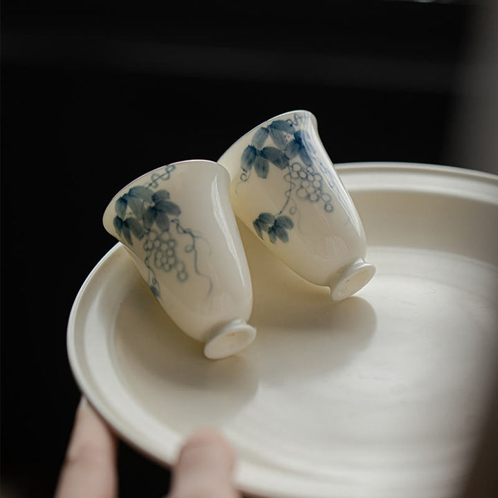Buddha Stones Small Hand Painted Grapes Ceramic Teacup Kung Fu Tea Cup 30ml - image 3