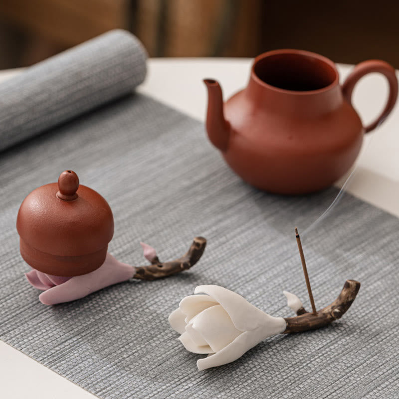 Buddha Stones Gardenia Flower Pattern Ceramic Healing Incense Burner Decoration - image 18