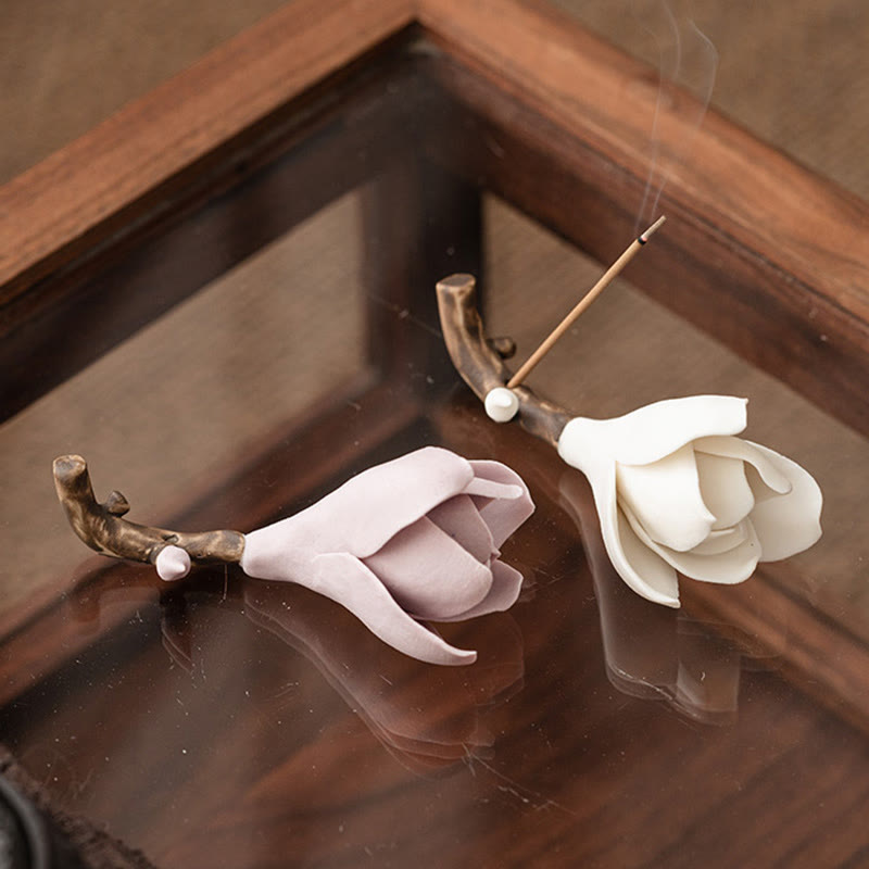 Buddha Stones Gardenia Flower Pattern Ceramic Healing Incense Burner Decoration - image 26