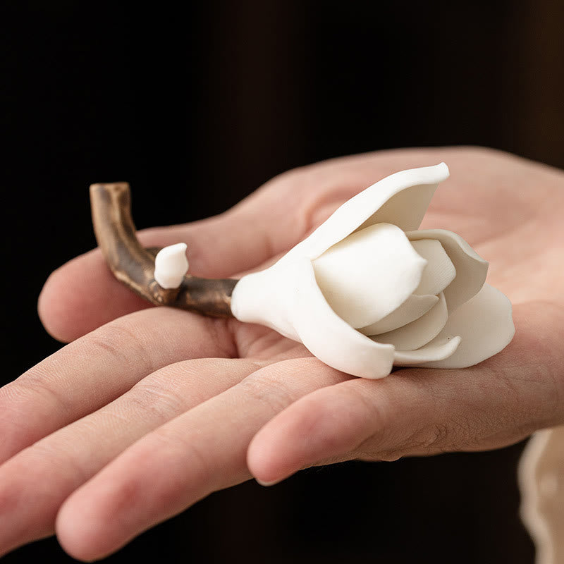 Buddha Stones Gardenia Flower Pattern Ceramic Healing Incense Burner Decoration - image 8