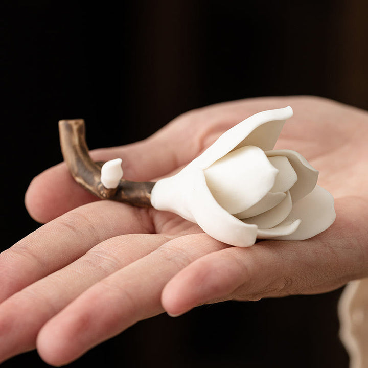 Buddha Stones Gardenia Flower Pattern Ceramic Healing Incense Burner Decoration - image 8