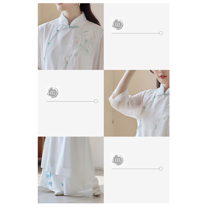 Buddha Stones Bamboo Cheongsam Dress Midi Dress Wide Leg Pants Meditation Spiritual Zen Practice Clothing - image 9