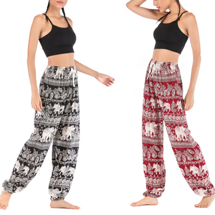 Buddha Stones Boho Loose Elephant Pattern Harem Trousers Women's Yoga Pants