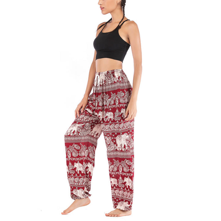 Buddha Stones Boho Loose Elephant Pattern Harem Trousers Women's Yoga Pants