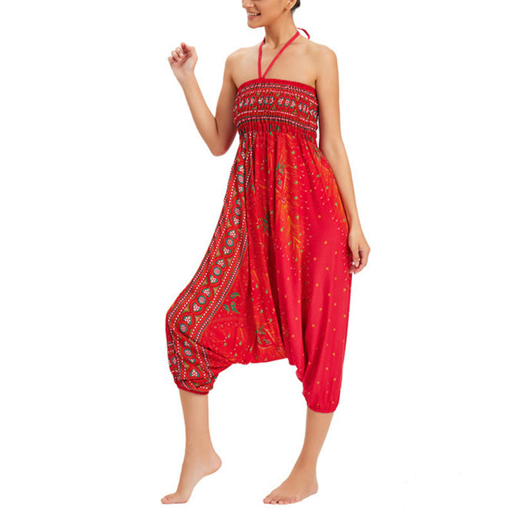 Buddha Stones Two Style Wear Peacock Feather Loose Smocked Harem Trousers Jumpsuit High Waist Pants - image 22