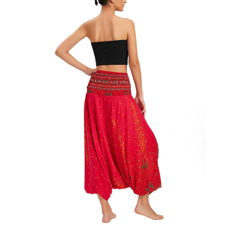 Buddha Stones Two Style Wear Peacock Feather Loose Smocked Harem Trousers Jumpsuit High Waist Pants - image 21