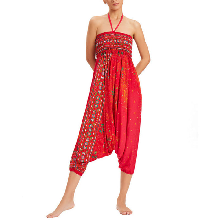 Buddha Stones Two Style Wear Peacock Feather Loose Smocked Harem Trousers Jumpsuit High Waist Pants - image 23