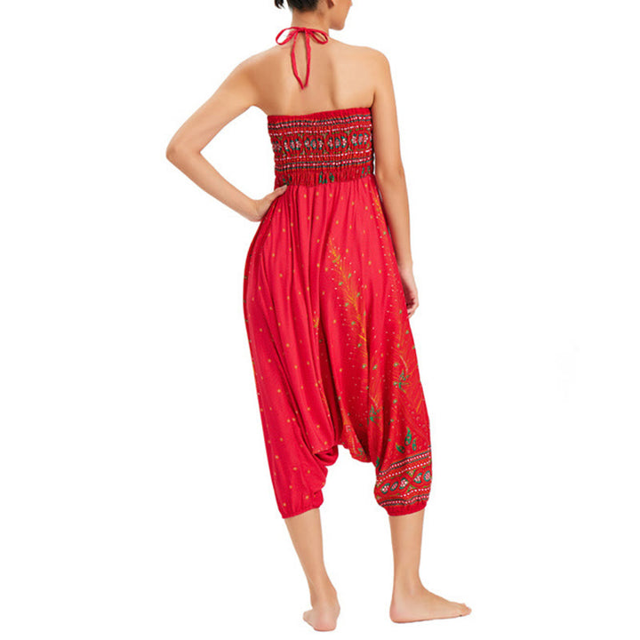 Buddha Stones Two Style Wear Peacock Feather Loose Smocked Harem Trousers Jumpsuit High Waist Pants - image 24