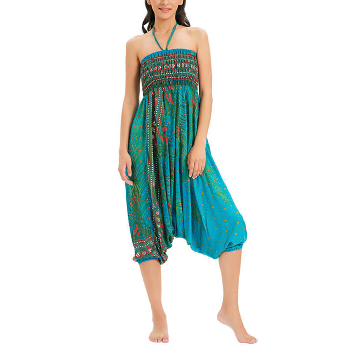Buddha Stones Two Style Wear Peacock Feather Loose Smocked Harem Trousers Jumpsuit High Waist Pants - image 29
