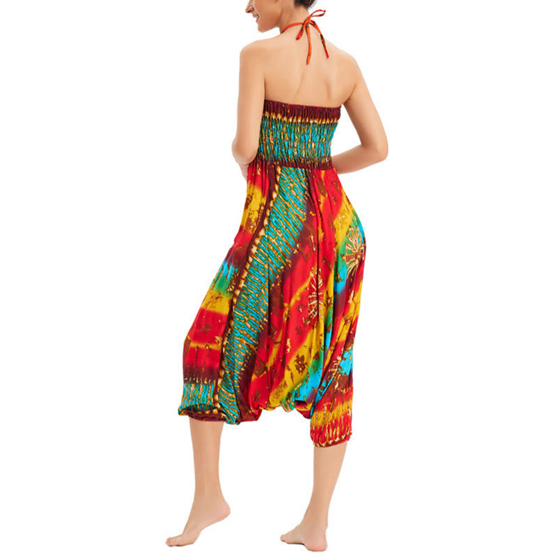 Buddha Stones Two Style Wear Gradient Colorful Loose Smocked Harem Trousers Jumpsuit High Waist Pants - image 14