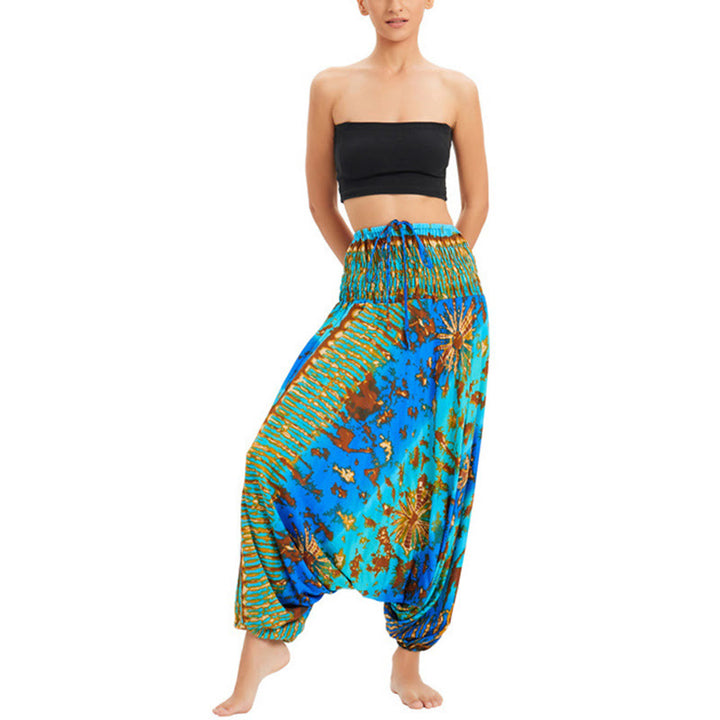 Buddha Stones Two Style Wear Gradient Colorful Loose Smocked Harem Trousers Jumpsuit High Waist Pants - image 17