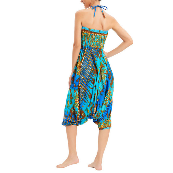 Buddha Stones Two Style Wear Gradient Colorful Loose Smocked Harem Trousers Jumpsuit High Waist Pants - image 27