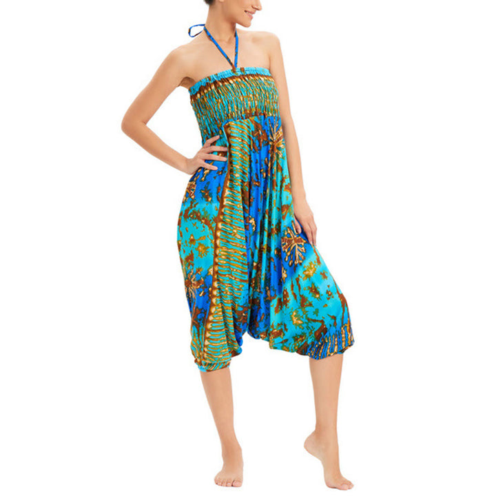 Buddha Stones Two Style Wear Gradient Colorful Loose Smocked Harem Trousers Jumpsuit High Waist Pants - image 23