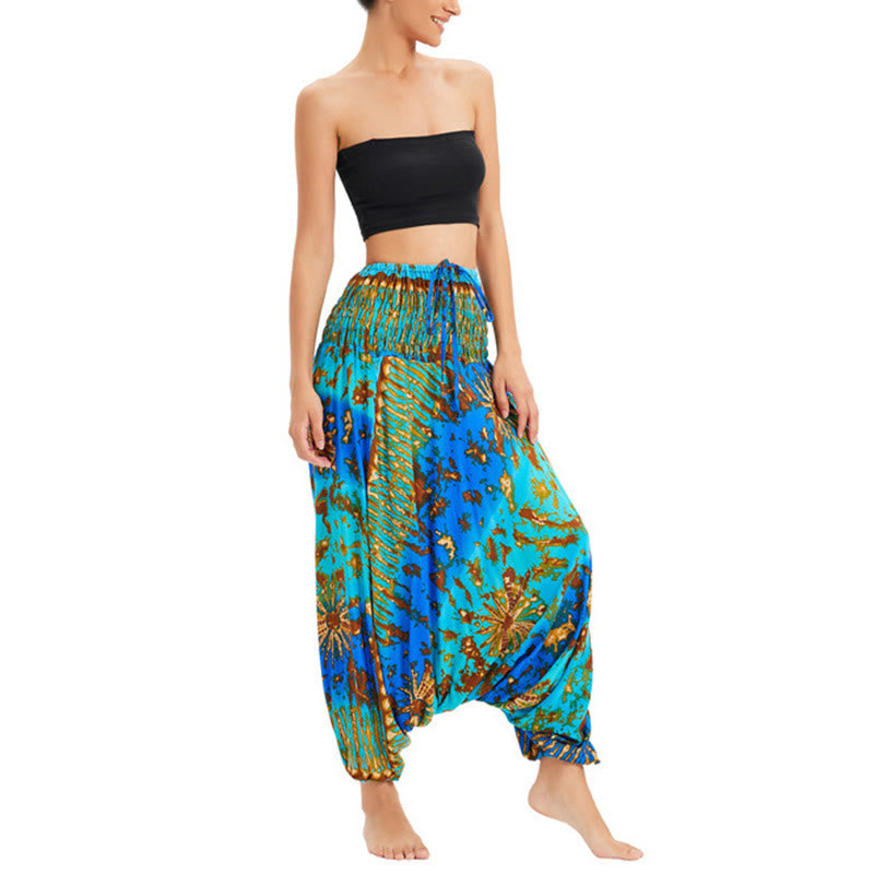 Buddha Stones Two Style Wear Gradient Colorful Loose Smocked Harem Trousers Jumpsuit High Waist Pants - image 19