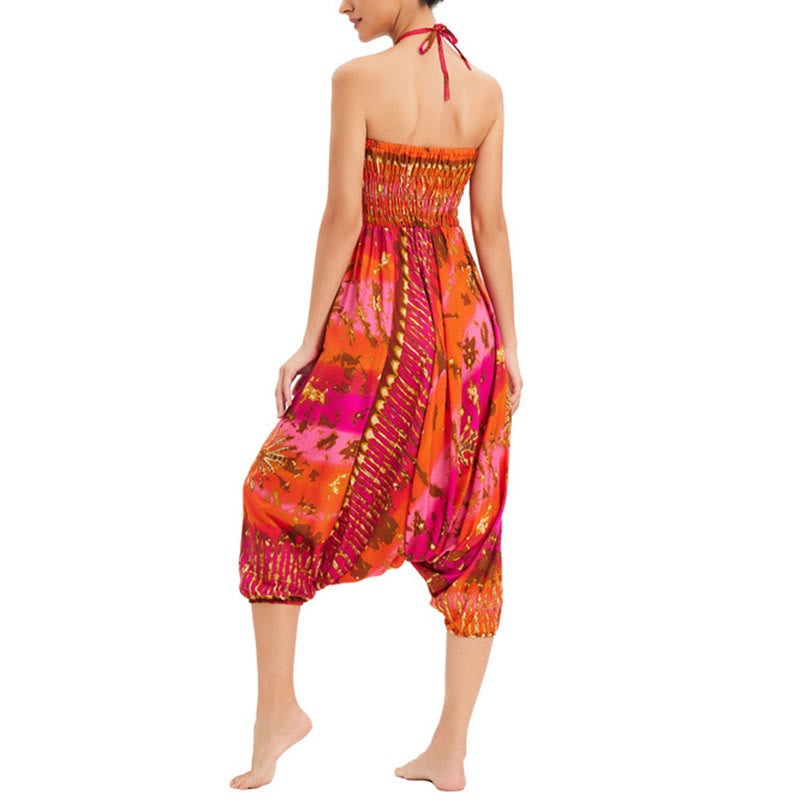 Buddha Stones Two Style Wear Gradient Colorful Loose Smocked Harem Trousers Jumpsuit High Waist Pants - image 39