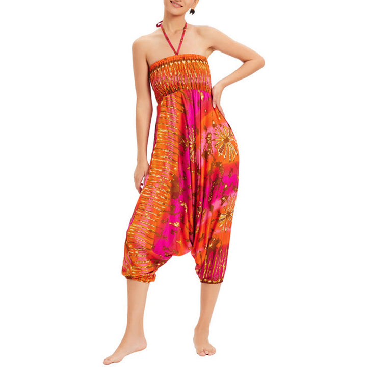 Buddha Stones Two Style Wear Gradient Colorful Loose Smocked Harem Trousers Jumpsuit High Waist Pants - image 37