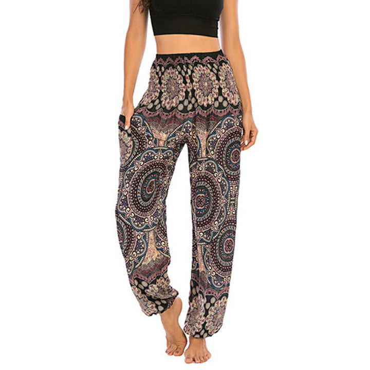 Buddha Stones Boho Loose Round Geometric Pattern Harem Trousers Women's Yoga Pants - image 1