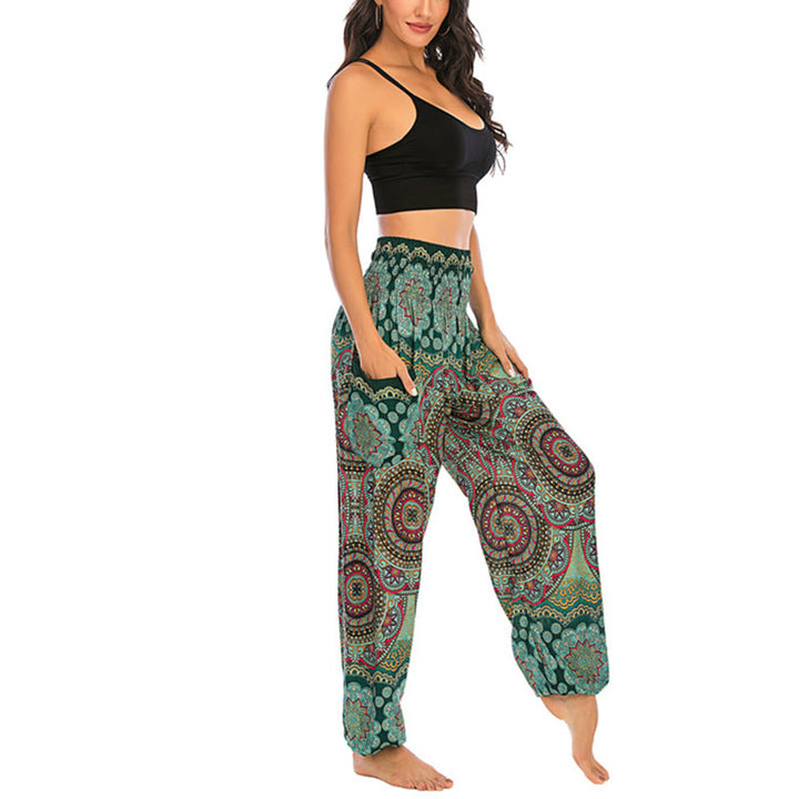 Buddha Stones Boho Loose Round Geometric Pattern Harem Trousers Women's Yoga Pants - image 24
