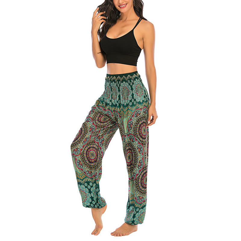 Buddha Stones Boho Loose Round Geometric Pattern Harem Trousers Women's Yoga Pants