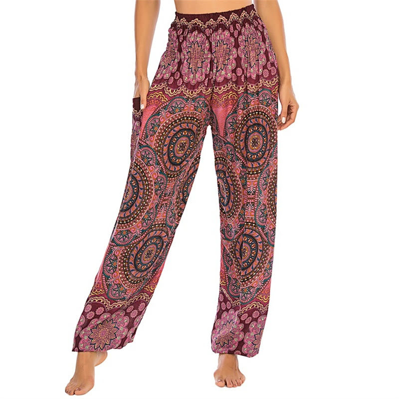 Buddha Stones Boho Loose Round Geometric Pattern Harem Trousers Women's Yoga Pants - Red-US2-8/10，UK/AU6-12/14，EU34-40/42 (F) - image 31