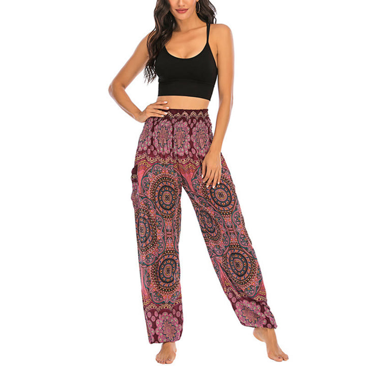 Buddha Stones Boho Loose Round Geometric Pattern Harem Trousers Women's Yoga Pants - image 34