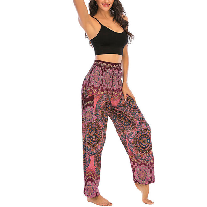 Buddha Stones Boho Loose Round Geometric Pattern Harem Trousers Women's Yoga Pants - image 36
