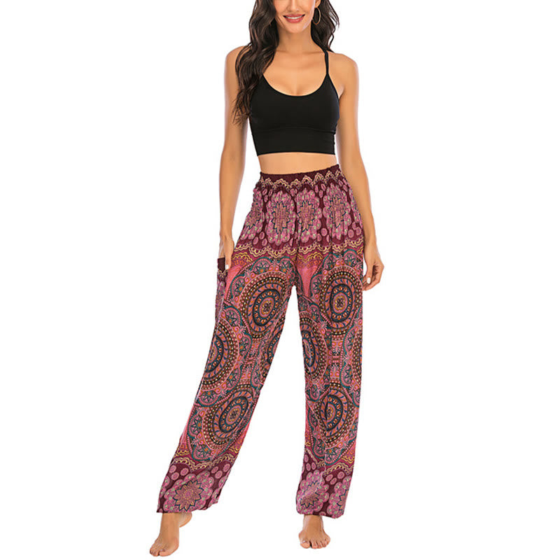 Buddha Stones Boho Loose Round Geometric Pattern Harem Trousers Women's Yoga Pants - image 43