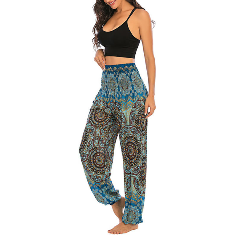 Buddha Stones Boho Loose Round Geometric Pattern Harem Trousers Women's Yoga Pants - Sky Blue Green-US2-8/10，UK/AU6-12/14，EU34-40/42 (F) - image 61