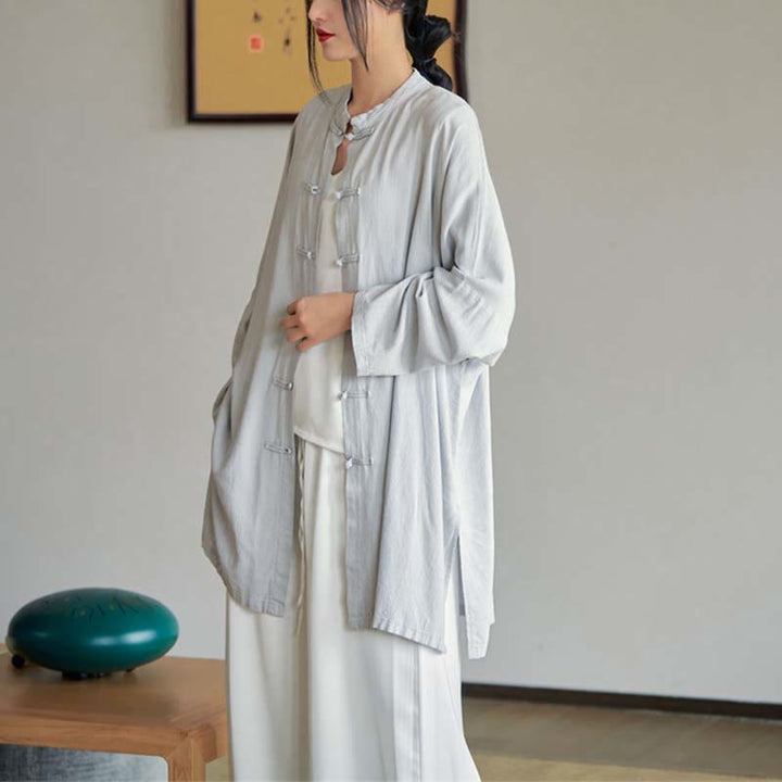 Buddha Stones Plain Frog-Button Design Shirt Zen Tai Chi Meditation Top Clothing Cotton Linen Jacket - image 5