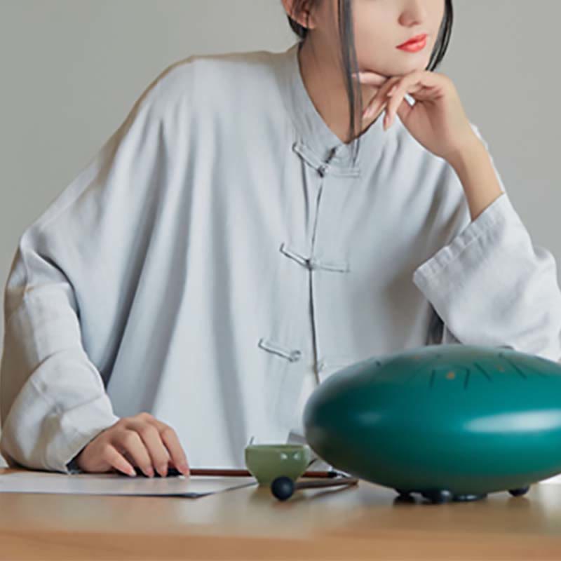 Buddha Stones Plain Frog-Button Design Shirt Zen Tai Chi Meditation Top Clothing Cotton Linen Jacket - image 7