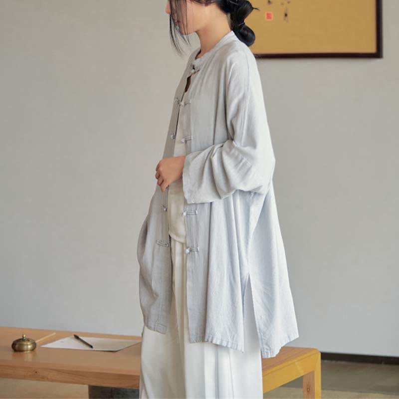 Buddha Stones Plain Frog-Button Design Shirt Zen Tai Chi Meditation Top Clothing Cotton Linen Jacket - image 3