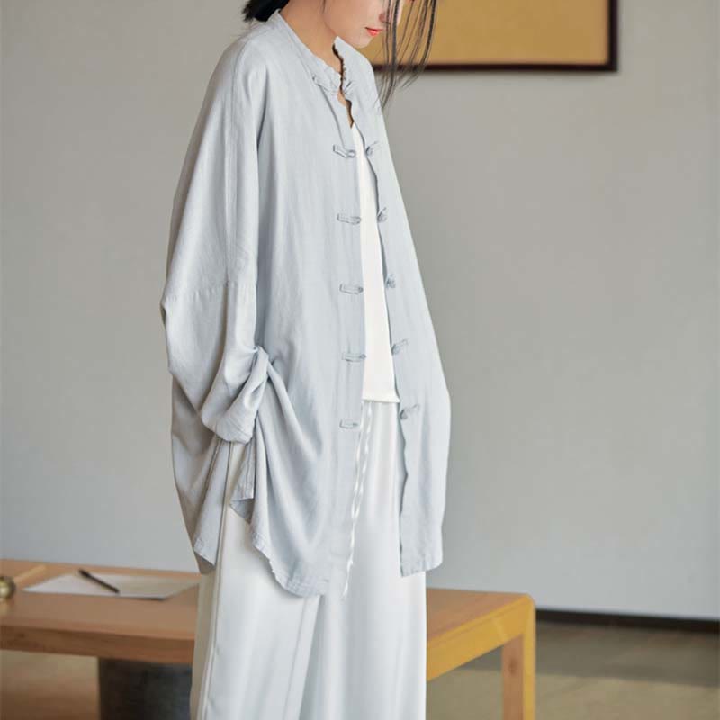 Buddha Stones Plain Frog-Button Design Shirt Zen Tai Chi Meditation Top Clothing Cotton Linen Jacket - image 2