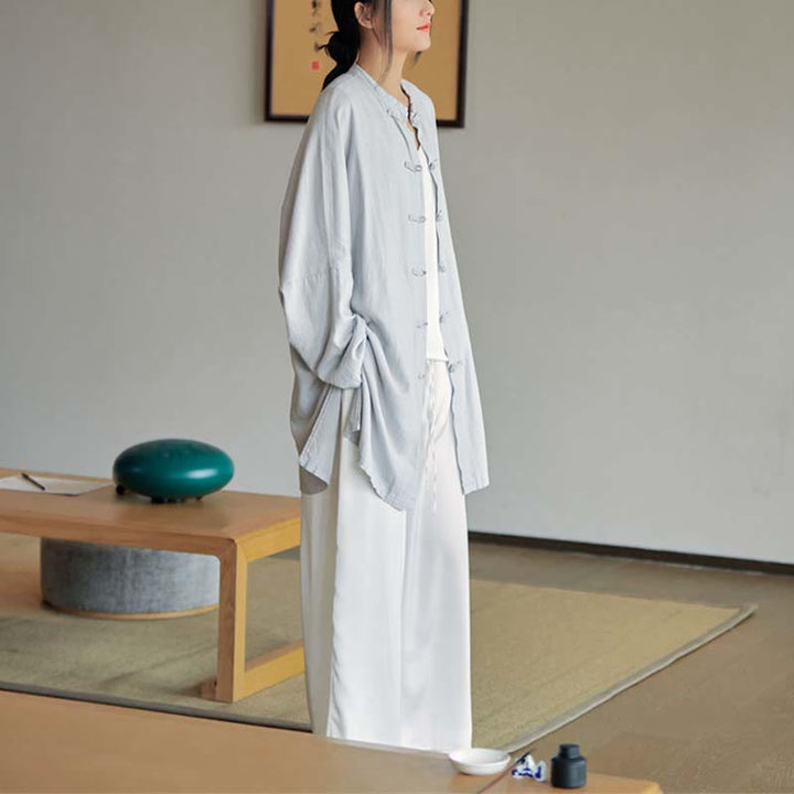 Buddha Stones Plain Frog-Button Design Shirt Zen Tai Chi Meditation Top Clothing Cotton Linen Jacket - image 11