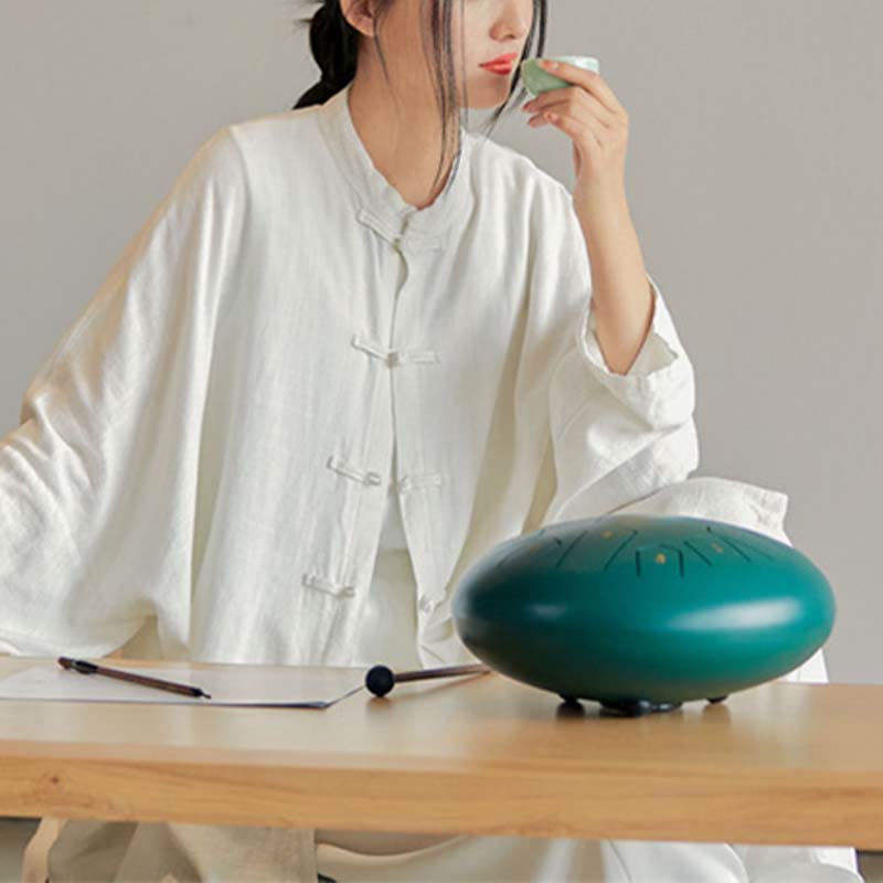 Buddha Stones Plain Frog-Button Design Shirt Zen Tai Chi Meditation Top Clothing Cotton Linen Jacket - Beige(Bust 150cm)(Top Only) - image 12