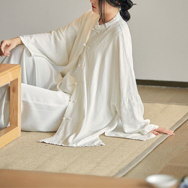 Buddha Stones Plain Frog-Button Design Shirt Zen Tai Chi Meditation Top Clothing Cotton Linen Jacket - image 15