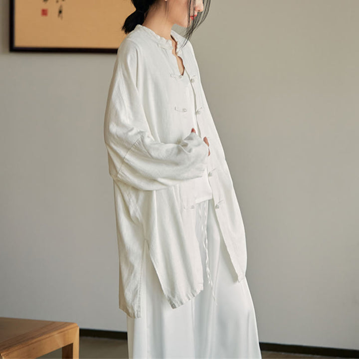 Buddha Stones Plain Frog-Button Design Shirt Zen Tai Chi Meditation Top Clothing Cotton Linen Jacket - image 19