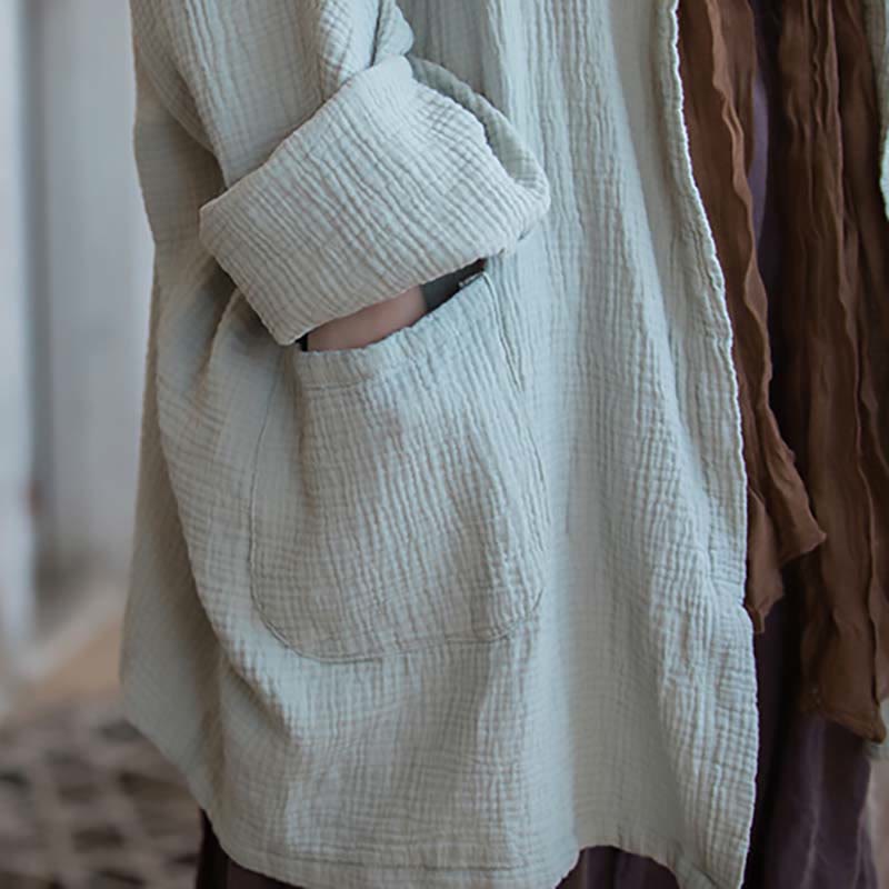 Buddha Stones Plain Design Long Sleeve Coat Zen Meditation Open Front Top Cotton Jacket - image 6