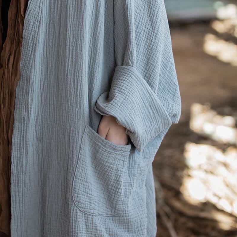 Buddha Stones Plain Design Long Sleeve Coat Zen Meditation Open Front Top Cotton Jacket - image 22