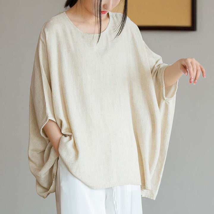 Buddha Stones Solid Color Three Quarter Sleeve Top Loose Tee T-Shirt - image 2