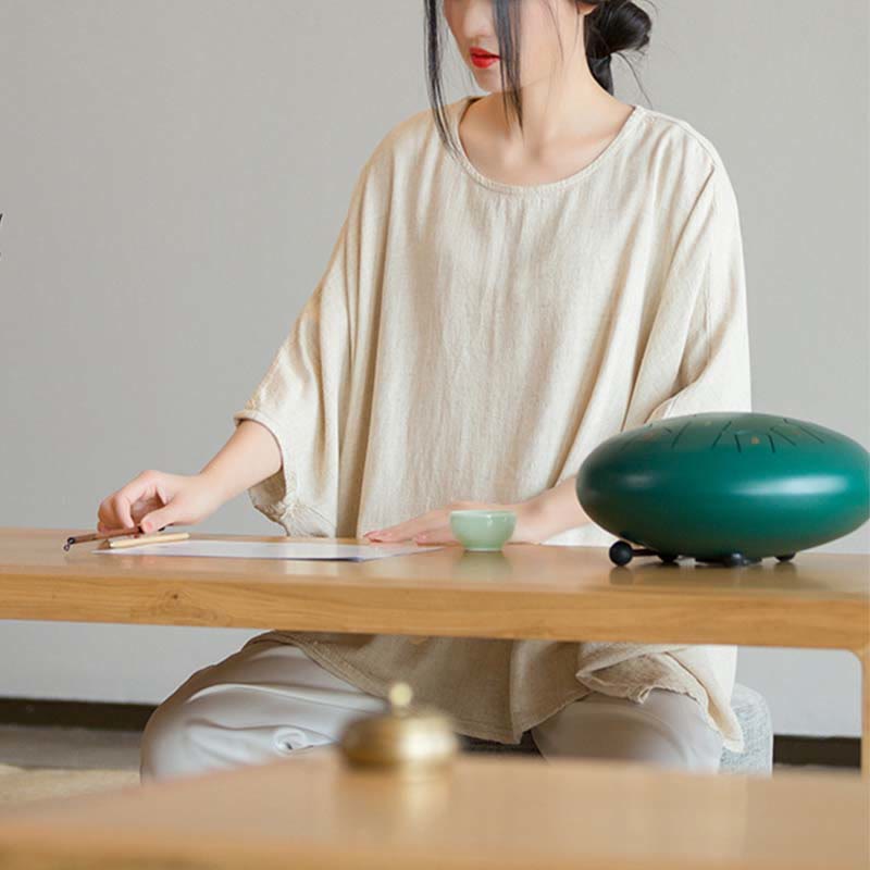 Buddha Stones Solid Color Three Quarter Sleeve Top Loose Tee T-Shirt - image 1