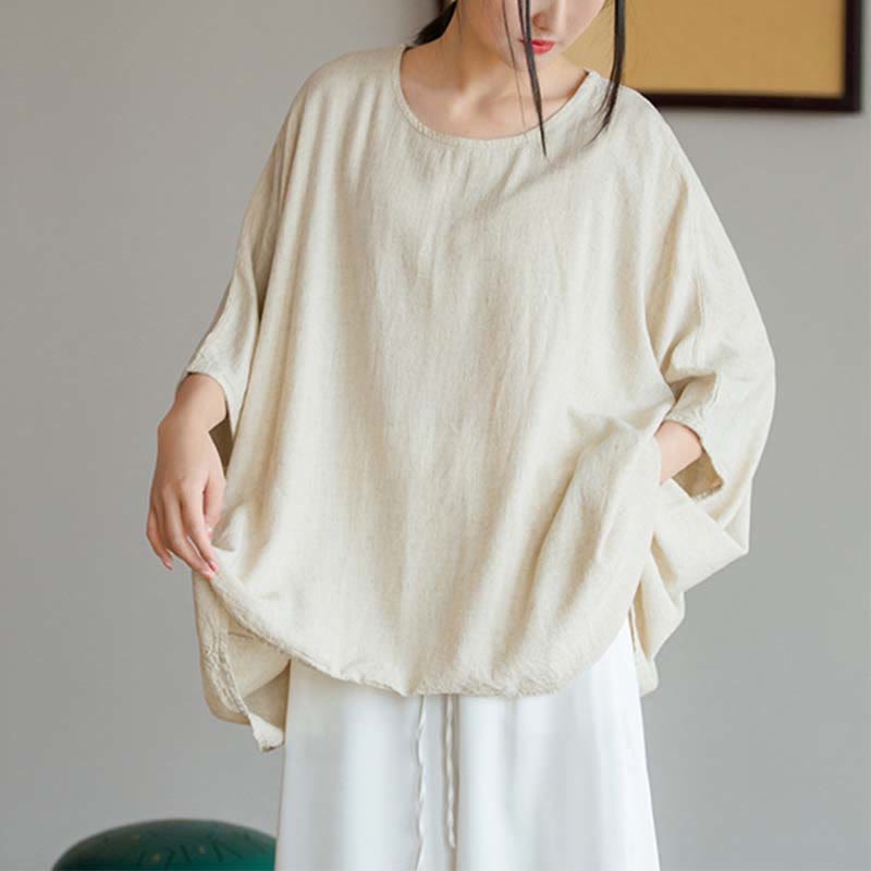 Buddha Stones Solid Color Three Quarter Sleeve Top Loose Tee T-Shirt - image 6