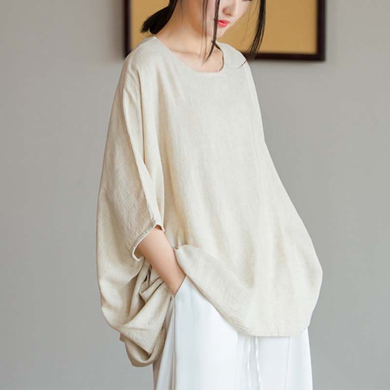 Buddha Stones Solid Color Three Quarter Sleeve Top Loose Tee T-Shirt - image 7