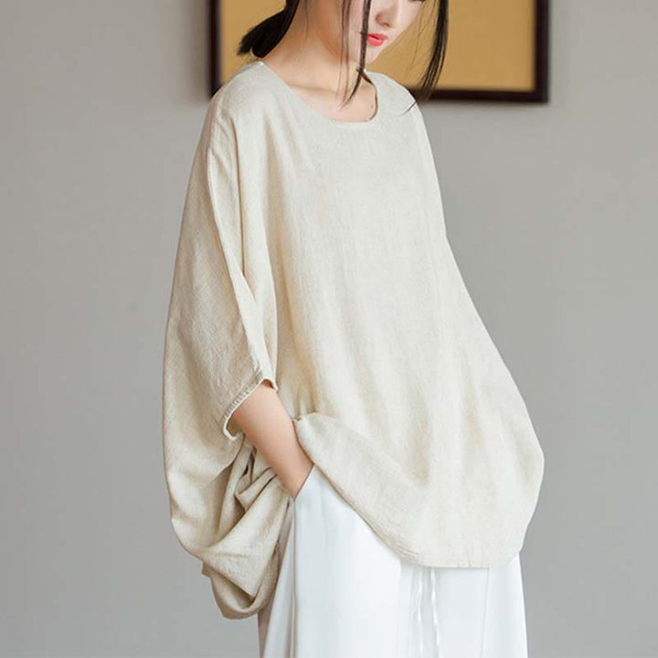 Buddha Stones Solid Color Three Quarter Sleeve Top Loose Tee T-Shirt - image 7