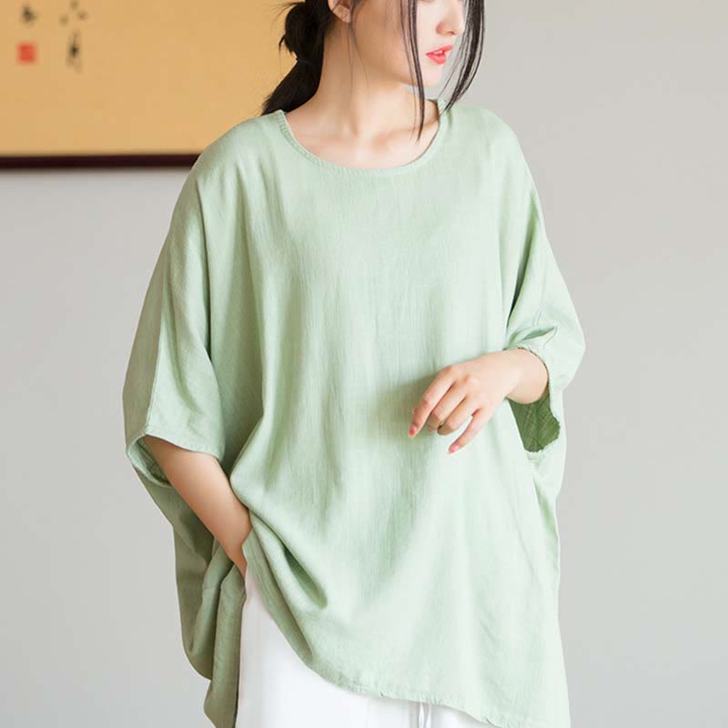 Buddha Stones Solid Color Three Quarter Sleeve Top Loose Tee T-Shirt - image 14