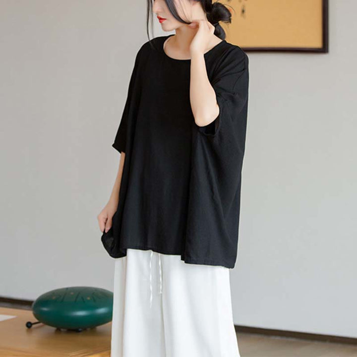 Buddha Stones Solid Color Three Quarter Sleeve Top Loose Tee T-Shirt - image 24