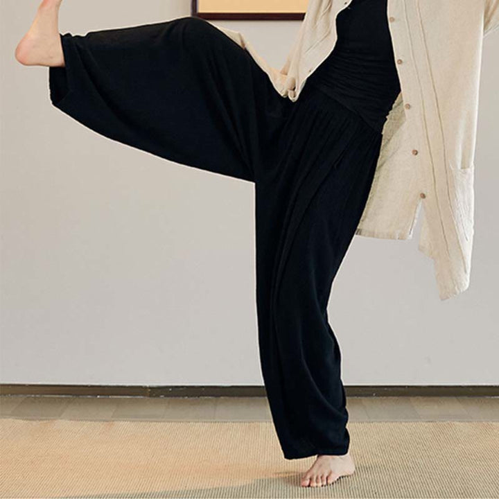 Buddha Stones Plain Long Sleeve Coat Jacket Top Wide Leg Pants Zen Tai Chi Yoga Meditation Clothing - Black - Pants Only - US4-12，UK/AU8-16，EU36-44 (F) - image 10