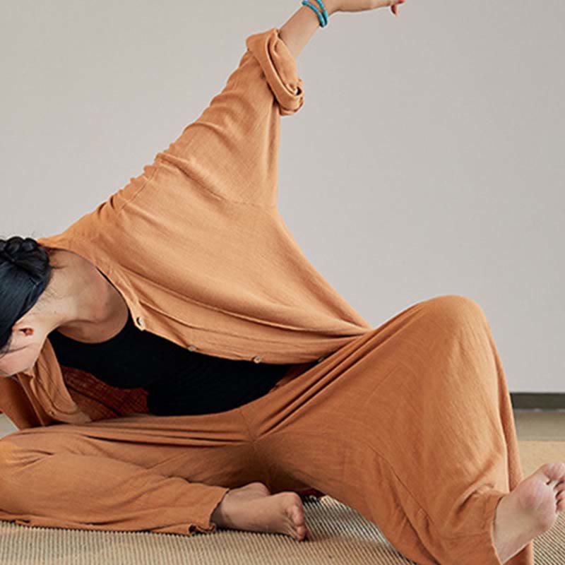 Buddha Stones Plain Long Sleeve Coat Jacket Top Wide Leg Pants Zen Tai Chi Yoga Meditation Clothing - image 29
