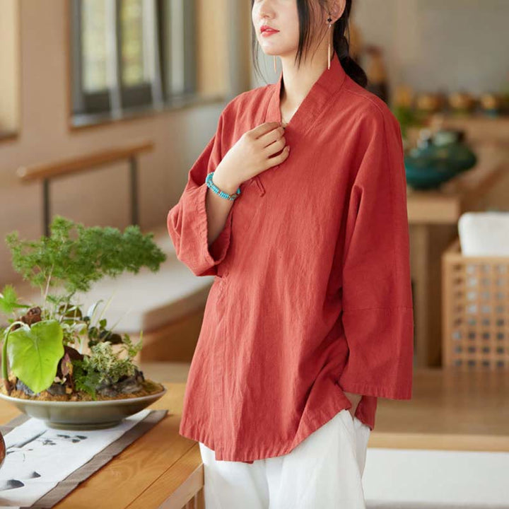 Buddha Stones Frog-Button Hanfu Design Long Sleeve Coat Zen Meditation Open Front Top Jacket - image 5