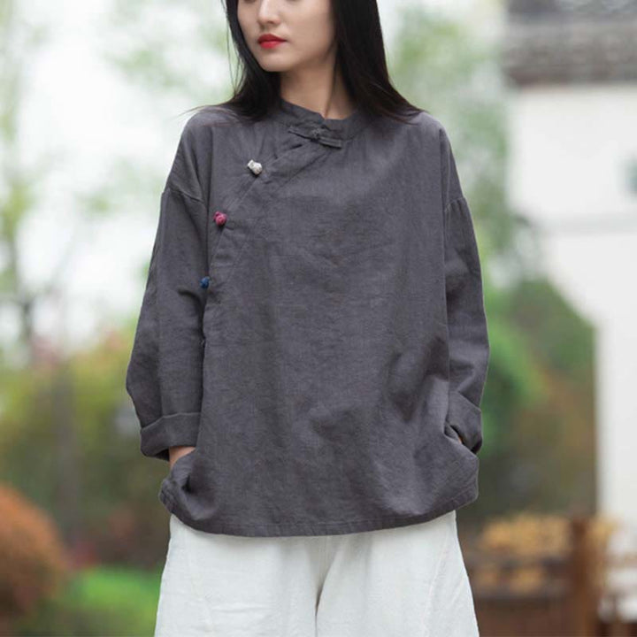Buddha Stones Ramie Linen Blouse Women Shirt Top Chinese Hanfu Style Clothing - image 5